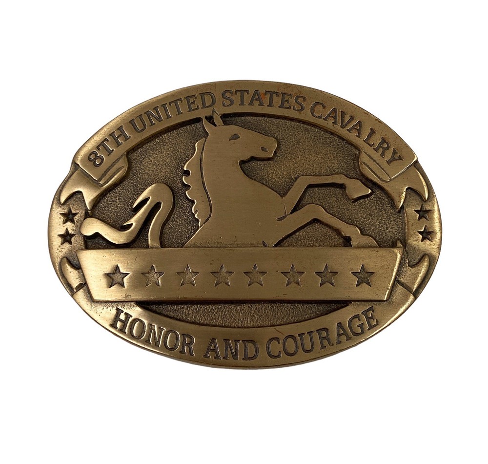 🌟US Army 8th Cavalry Regiment, Honor & Courage Solid Brass Military Belt Buckle