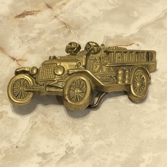 Vintage 1979 Baron Buckle Solid Brass Fire Truck Belt Buckle Department 6150