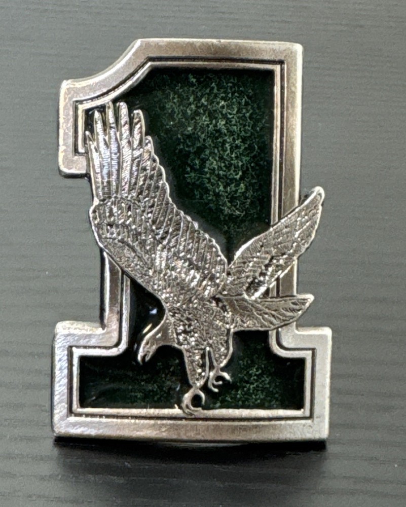1975 Great American Buckle Co. Eagle On #1 Vtg Belt Buckle Silvertone & Green
