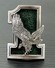 1975 Great American Buckle Co. Eagle On #1 Vtg Belt Buckle Silvertone & Green