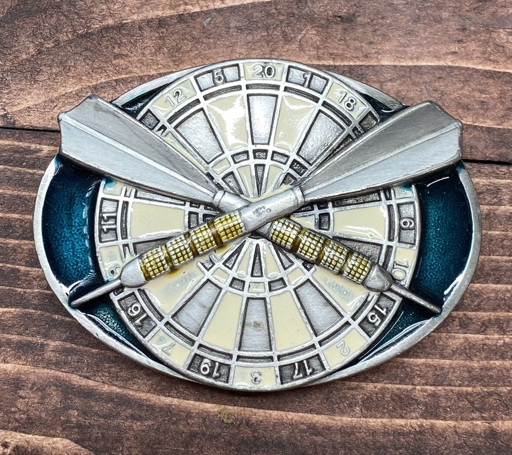 VINTAGE DARTS BELT BUCKLE DARTS & DART BOARD 1984 BERGAMONT BRASS WORKS – New