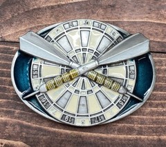 VINTAGE DARTS BELT BUCKLE DARTS & DART BOARD 1984 BERGAMONT BRASS WORKS – New