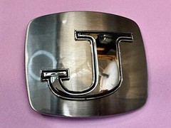 Custom Initial Letter J Silver Tone Outlined Reflective Men Women Belt Buckle