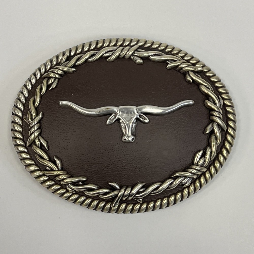 Nocona Western Belt Buckle Oval Longhorn Barbwire Brown Western Bull Skull Head
