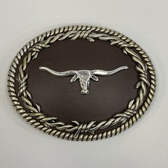 Nocona Western Belt Buckle Oval Longhorn Barbwire Brown Western Bull Skull Head