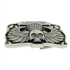 Airborne Sterling Silver 925 Skull Belt Buckle US Army Ranger Parachutist