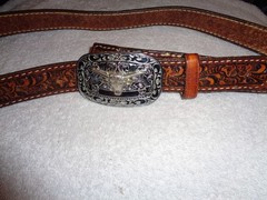 Silver With Gold Longhorn Bull Belt Buckle Leather Belt