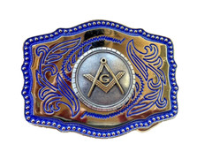 Masonic Symbols Belt Buckle Western Style Blue and Gold (W167)