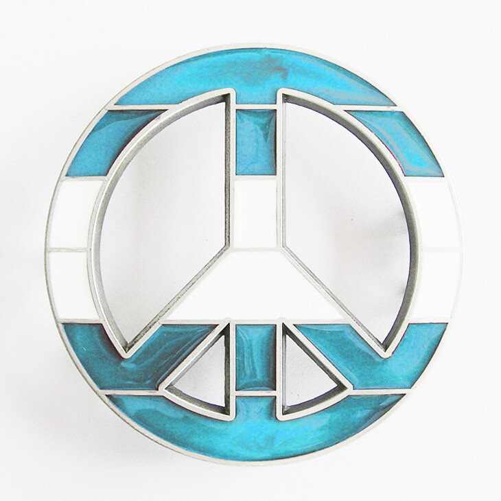 Peace Sign Blue/White Enamel Metal Belt Buckle