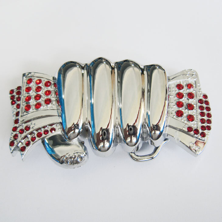 Fist Hand Full of Cash w/ Red Rhinestones Metal Fashion Belt Buckle