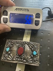 Vintage Native American Mexico Silver Turquoise & Coral Belt Buckle – 56 G
