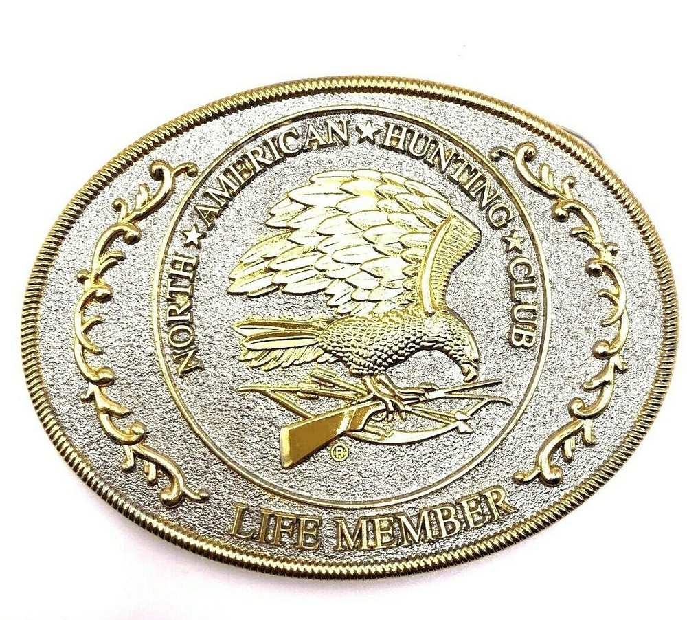 WESTERN BELT BUCKLE HNL NORTH AMERICAN HUNTING CLUB LIFE MEMBER GOLD METAL EAGLE