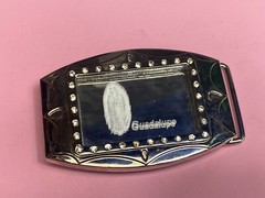 Unique Mirrored Guadalupe With Rhinestones Silver Color Hologram Belt Buckle