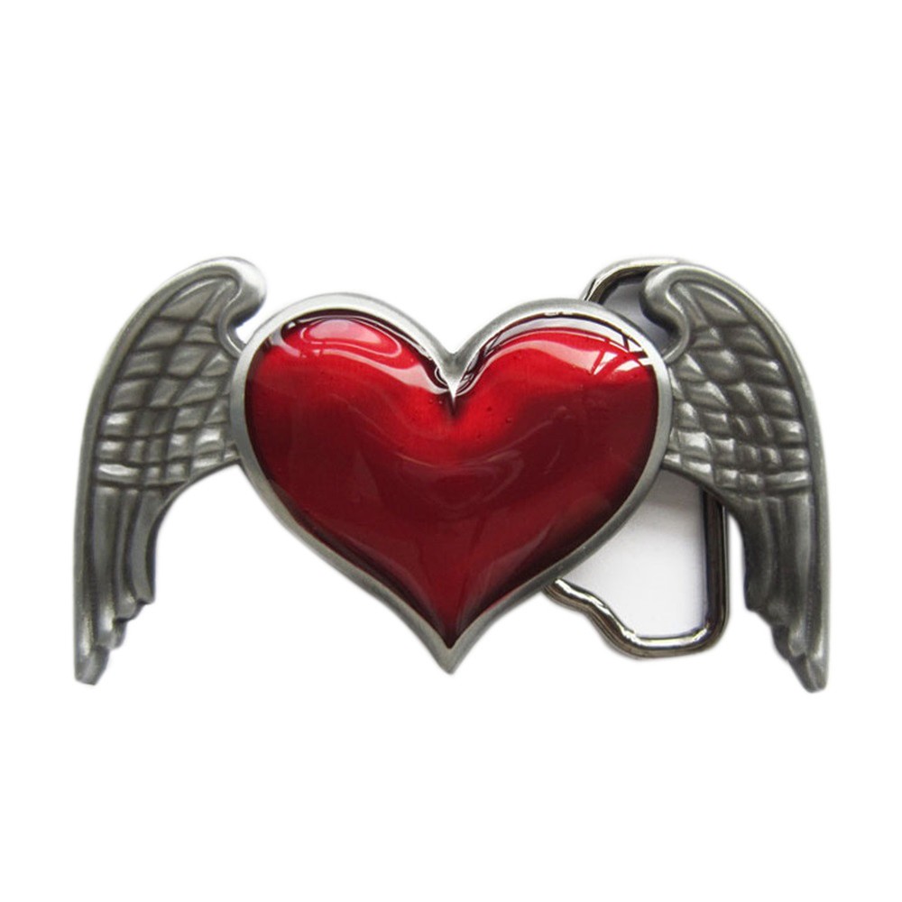 Red Heart Angel Wings Enamel Finish Metal Belt Buckle