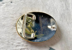 Western Initial Belt Buckle 3.5 x 2 5/8 in Oval R Silver Engraved Gold 1.75