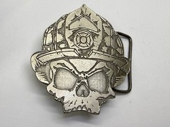 Firefighter Fireman Skull Wearing Helmet Promo Black Helmet Apparel Belt Buckle