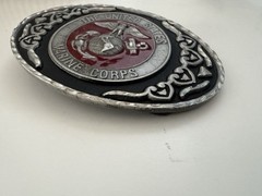 U.S. Marines Belt Buckle Pewter & Red Enamel Vintage United States Marine Corps