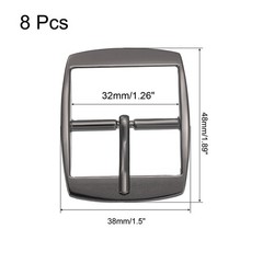 8Pcs 1.26&Prime; Single Prong Belt Buckle Square Center Bar Buckles Metallic Black