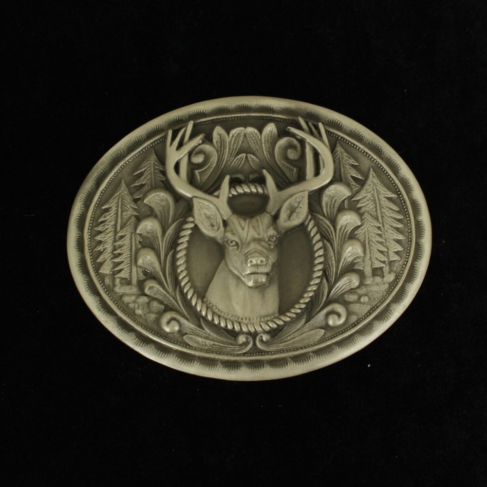 DEER Buck – Western Belt BUCKLE – Outdoor, Hunting, Silver, Smooth Edge 37992