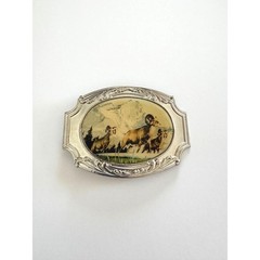 Century Canada Vintage Bighorn Sheep Mountain Scene Silver Tone Belt Buckle