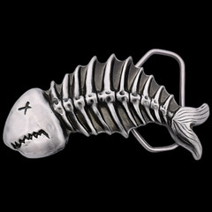 Dead Fish Skeleton Poison Death Punk Metal Zinc Alloy Belt Buckle