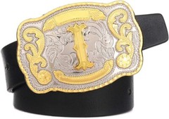 Initial Letters ABCDJST to Z Cowboy Rodeo Unisex Fashion Large Gold Belt Buckles