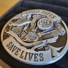 Loud Pipes Save Lives Belt Buckle Metal & Black Enamel Biker Motorcycle Engine