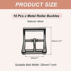 1.5&Prime;x1&Prime; Rectangle Shape Single Prong Belt Buckle (Black, Pack of 10)