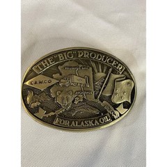 AMOCO THE BID PRODUCER OIL BELT BUCKLE ALASKA PRUDOE BAY BEAR SEAL FLAG SEMI