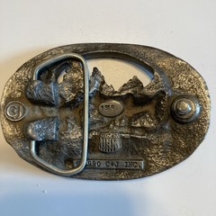 Set of 2 Vintage HEAVY PEWTER DEER SCENE AND ANTLER BELT BUCKLES MADE IN USA
