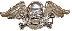 Skull Heavy Metal Belt Buckle Cross Bones w Wings Silver Tattoo Size 6&Prime;x 2.5&Prime;