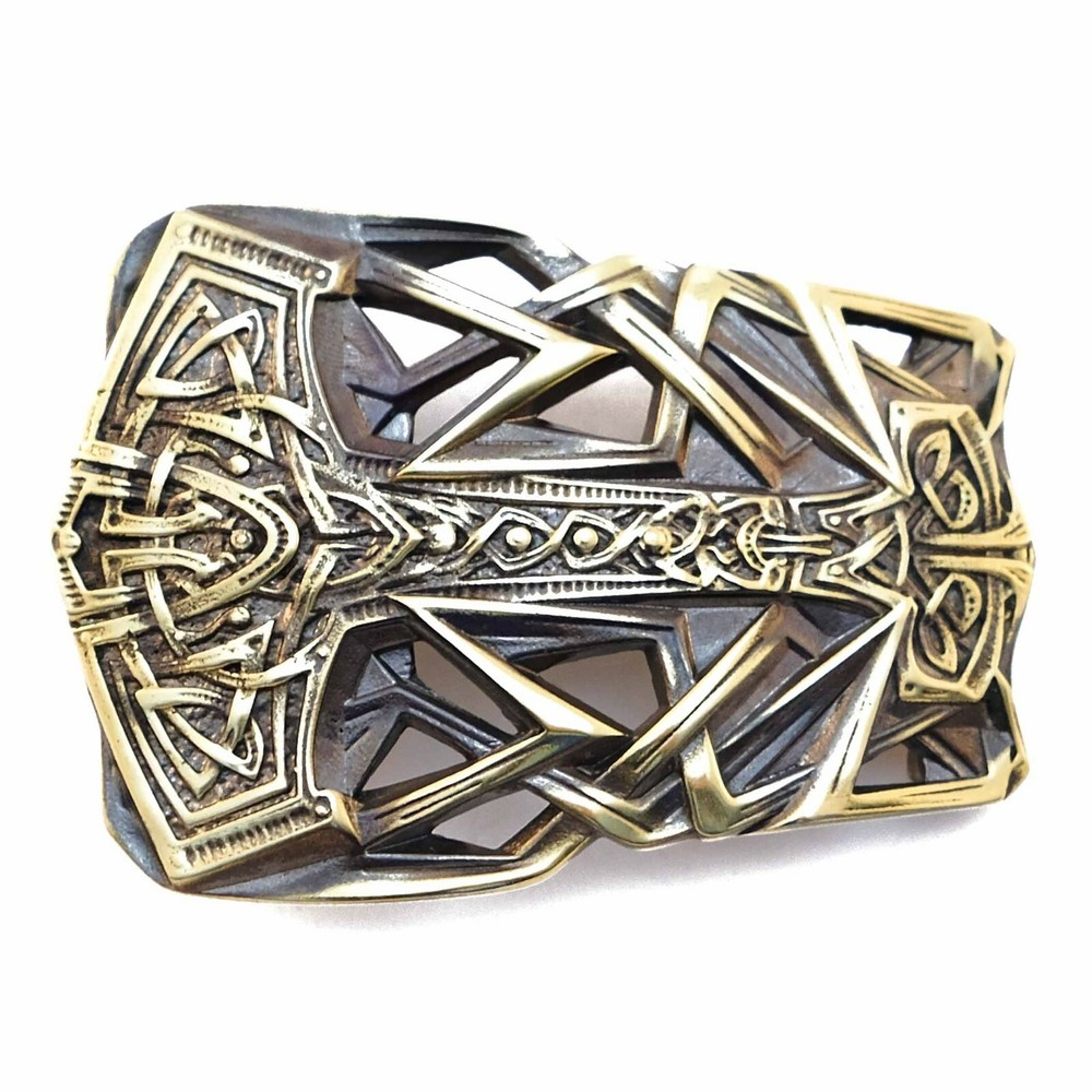 Belt buckle Thor&rsquo;s Hammer, Scandinavian Old Norse Mjolnir solid brass buckle