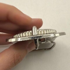 Vintage Silver Tone Black Belt Buckle Marble Stone Design Western Engraved