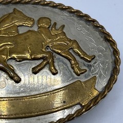 Vtg Western Cowboy Roping Bull Rider Rodeo German Silver Belt Buckle Two Tone