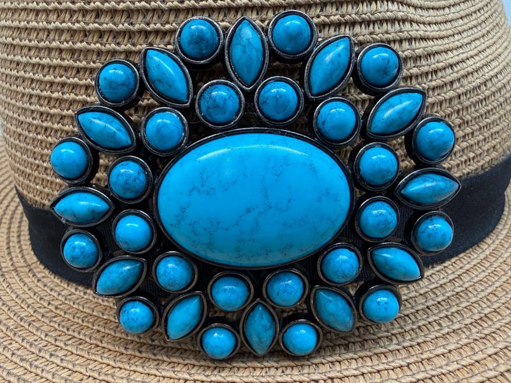 Antiqued Silver Floral Turquoise Classic Western Cowboy Belt Buckle
