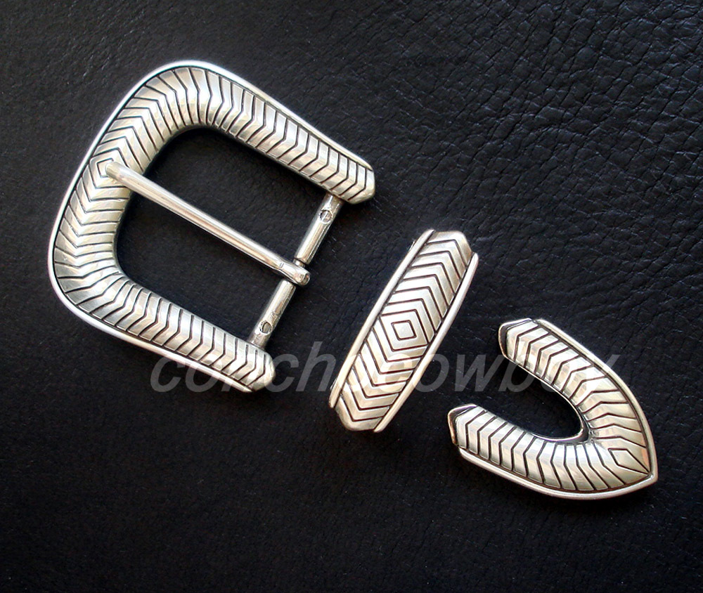 WESTERN COWBOY ANTIQUE ENGRAVED THREE PIECE BELT BUCKLE SET FITS 1-1/2&Prime; BELT