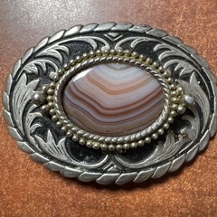 Vintage Western Cowboy Belt Buckle Polished Stone Inlay