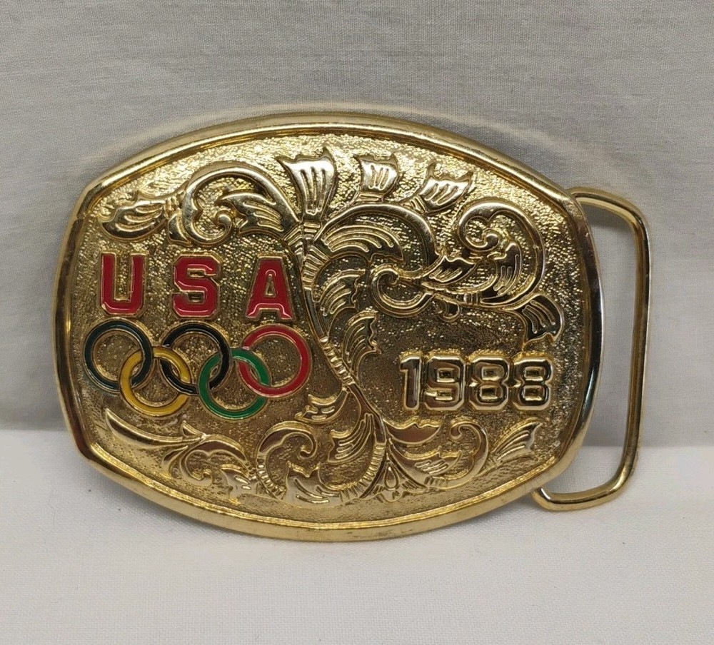 Vintage USA 1988 Olympics Belt Buckle Gold Tone Signed B-K USOC