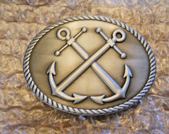 CROSSED ANCHOR BELT BUCKLE, 3&Prime; SILVER FINISH (NEW IN PACKAGE)