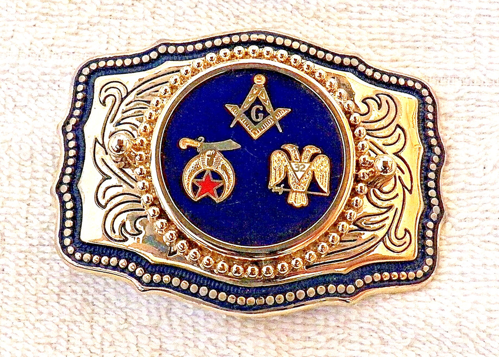 VINTAGE STOCK BELT BUCKLE NEVER WORN SHRINER SYMBOLS HARD HAT BUCKLES TO BB6