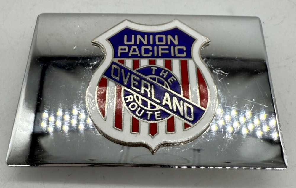 Union Pacific The Overland Route Chrome Mirror Belt Buckle Railroad