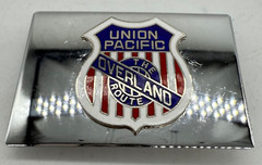 Union Pacific The Overland Route Chrome Mirror Belt Buckle Railroad