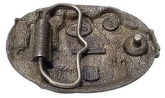 Vtg C&J Pewter Belt Buckle CJ 1050 Steam Train Locomotive Railroad 1986 USA