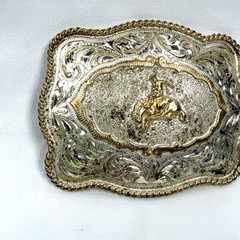 VTG Alpaca Mexico Cowboy Belt Buckle Bull Riding Western 2 Tone