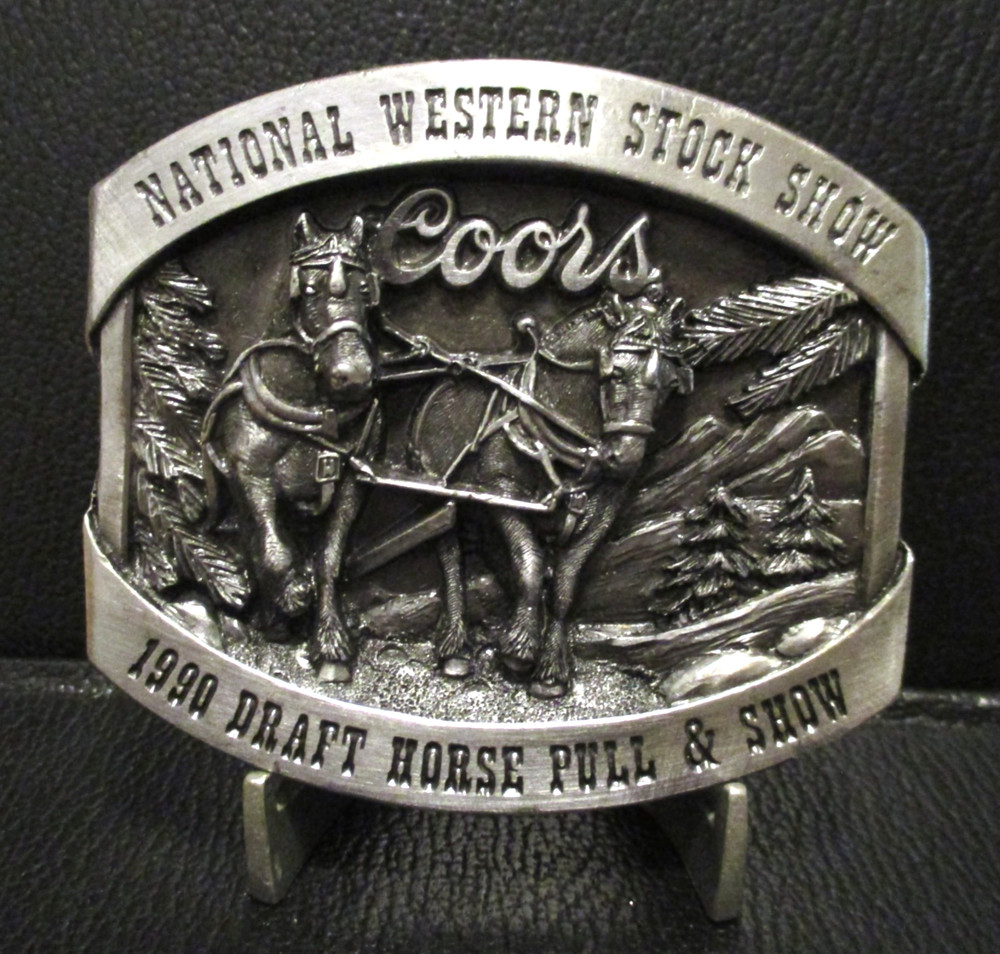 Coors Beer National Western Stock Show Belt Buckle 1990 Draft Horse Pull Show LE