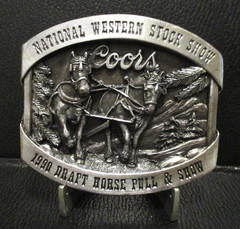 Coors Beer National Western Stock Show Belt Buckle 1990 Draft Horse Pull Show LE