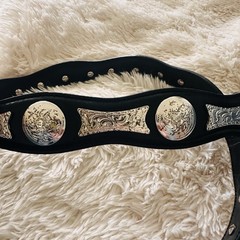 90&rsquo;s Western Vintage Siskiyou Silver Pewter Belt Buckle Turquoise & Gold Stones
