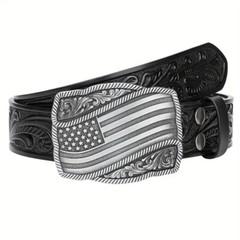 American Flag Belt Buckle, Western Cowboy, Cowgirl, Country Antique Silver Tone