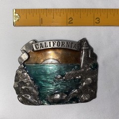Vintage NOS California Ocean Cove Lighthouse Beach Sunset 1980s Belt Buckle VTG