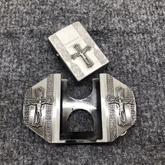 Antique Brushed In God we Trust Cross Belt Buckle with Lighter, Stock in US